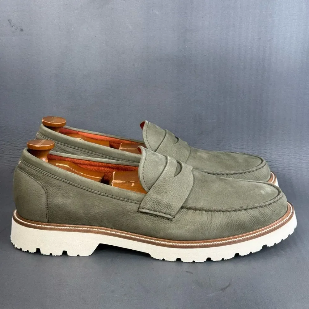 Cole Haan Olive Green Suede Penny Loafers with White Sole